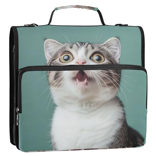 Lustiger Ordner mit überraschtem Katzendruck, 3,8 cm, 3-Ring-Ordner, D-Ring-Reißverschluss, Ordner, Schulordner, Tasche mit Schultergurt, mehrere Taschen, große Portfolio-Mappe Lustiger Ordner mit überraschtem Katzendruck, 3,8 cm, 3-Ring-Ordner, D-Ring-Reißverschluss, Ordner, Schulordner, Tasche mit Schultergurt, mehrere Taschen, große Portfolio-Mappe von Joitme