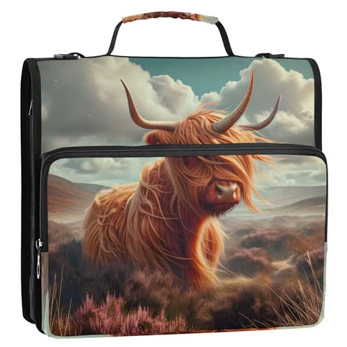 Lustiges Highland Cow Unicorn Reißverschluss-Ordner, Organizer mit 3 Ringen, 3,8 cm D-Ringbuch mit Schultergurt, für Schulmappe und Etui, Ringordnerhalter Lustiges Highland Cow Unicorn Reißverschluss-Ordner, Organizer mit 3 Ringen, 3,8 cm D-Ringbuch mit Schultergurt, für Schulmappe und Etui, Ringordnerhalter von Joitme