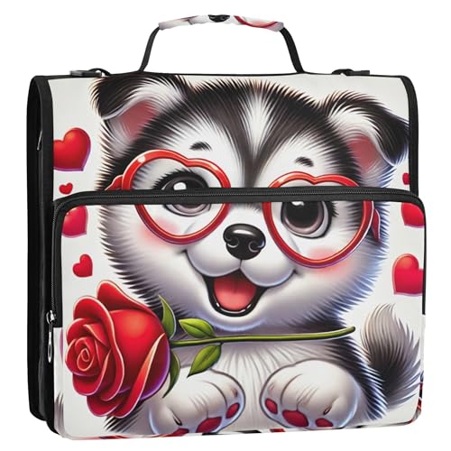 Lustiges Ringbuch mit 3 Ringen, 3,8 cm, D-Ring, Husky, Hund, Valentinstag, Welpen, Organizer, Portfolio und Etui, Ringordnerhalter, Mittelschule, Tasche mit Gurt Lustiges Ringbuch mit 3 Ringen, 3,8 cm, D-Ring, Husky, Hund, Valentinstag, Welpen, Organizer, Portfolio und Etui, Ringordnerhalter, Mittelschule, Tasche mit Gurt von Joitme