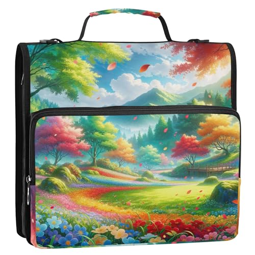 Lustiges Ringbuch mit 3 Ringen, 3,8 cm, D-Ring, Märchenlandschaft, bunt, Reißverschluss, Organizer, mehrere Taschen, große Portfolio-Mappe, Schulmappe mit Schultergurt Lustiges Ringbuch mit 3 Ringen, 3,8 cm, D-Ring, Märchenlandschaft, bunt, Reißverschluss, Organizer, mehrere Taschen, große Portfolio-Mappe, Schulmappe mit Schultergurt von Joitme