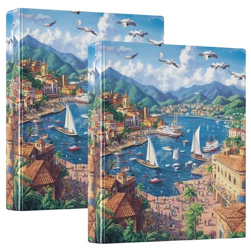 Malerische mediterrane Küstenstadt-Ordner, 3,8 cm, 3 Ringe für 200 Blatt, niedliche Ordner, Notizbuch, runder Ringbuch, Büroordner, 31,5 x 27 x 6 cm, 2 Stück Malerische mediterrane Küstenstadt-Ordner, 3,8 cm, 3 Ringe für 200 Blatt, niedliche Ordner, Notizbuch, runder Ringbuch, Büroordner, 31,5 x 27 x 6 cm, 2 Stück von Joitme