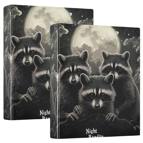 Moonlight Raccoons Grey 3-Ringbuch, 3,8 cm, für 200 Blatt, niedliche Notizbuchordner, runder Ring, Spielrechnbuch, 31,5 x 27 x 6 cm, 2 Stück Moonlight Raccoons Grey 3-Ringbuch, 3,8 cm, für 200 Blatt, niedliche Notizbuchordner, runder Ring, Spielrechnbuch, 31,5 x 27 x 6 cm, 2 Stück von Joitme