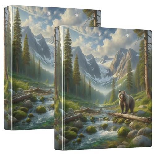 Mountain Creek Bear Green 3-Ring-Ordner für 200 Blatt, niedliche Portfolio-Mappen, runder Ring, Playbill Ordner, 31,5 x 27 x 6 cm, 2 Stück von Joitme