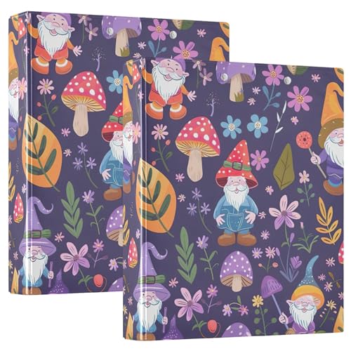 Mushroom Gnome Purple Print 3,8 cm 3-Ringbücher für 200 Blatt Druck-Portfolio-Ordner, runder Ring-Büroordner, 31,5 x 27 x 6 cm, 1 Packung von Joitme