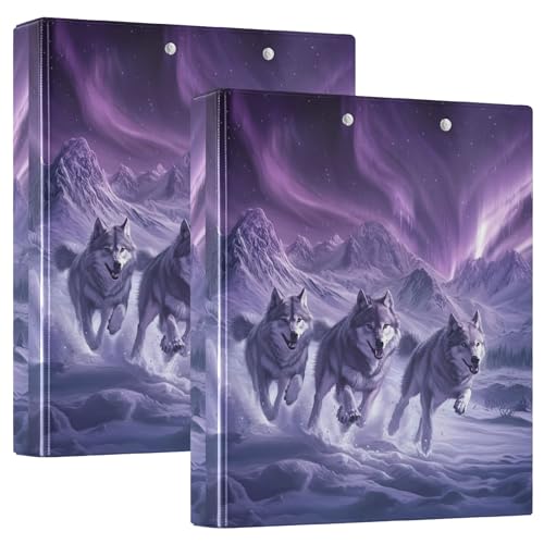 Mystic Wolves Northern Lights Ordner mit 3 Ringen, 3,8 cm, für 200 Blatt, Notizbuch, runder Ringbuch, 31,5 x 27 x 6 cm, 1 Packung von Joitme
