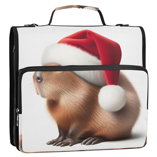 Niedliche Capybara-Weihnachtsmütze, 3 Ringbücher, 3,8 cm, D-Ringbuch, Reißverschluss, Organizer, Schulbinder, Tasche mit Schultergurt, Portfolio, für 500 Blatt Niedliche Capybara-Weihnachtsmütze, 3 Ringbücher, 3,8 cm, D-Ringbuch, Reißverschluss, Organizer, Schulbinder, Tasche mit Schultergurt, Portfolio, für 500 Blatt von Joitme