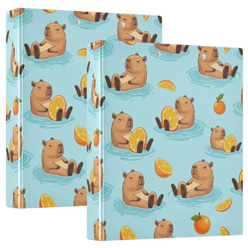 Niedliche Capybaras Oranges 3-Ringordner für 200 Blatt, farbige Portfolio-Mappen, runder Ringordner, 31,5 x 27 x 6 cm, 1 Packung von Joitme
