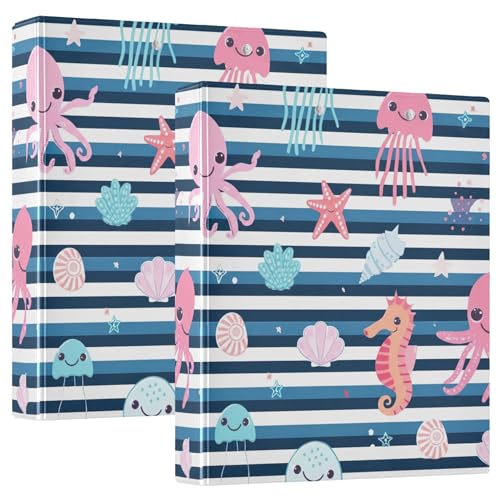 Niedliche Cartoon-Meerestiere, Oktopus-Ringbuch, 3,8 cm, für 200 Blatt, Tierdruck, Notizbuch, Ordner, runder Ringplaner, 31,5 x 27 x 6 cm, 2 Stück Niedliche Cartoon-Meerestiere, Oktopus-Ringbuch, 3,8 cm, für 200 Blatt, Tierdruck, Notizbuch, Ordner, runder Ringplaner, 31,5 x 27 x 6 cm, 2 Stück von Joitme