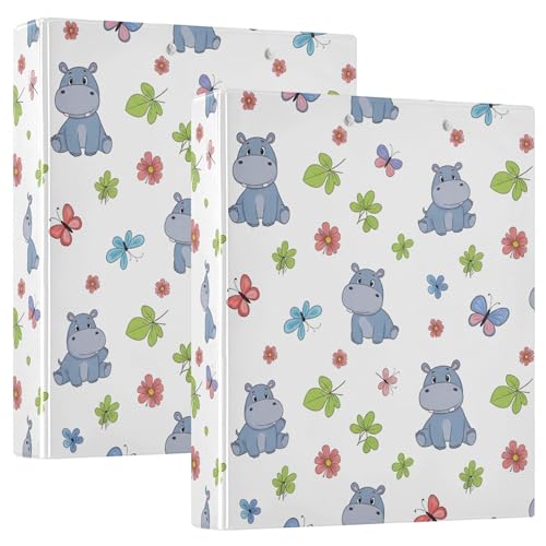 Niedliche Cartoon-Nilpferd-Binder mit 3 Ringen, 3,8 cm, für 200 Blatt, niedliches Klemmbrett, runder Ringbuch, Büroordner, 31,5 x 27 x 6 cm, 2 Stück Niedliche Cartoon-Nilpferd-Binder mit 3 Ringen, 3,8 cm, für 200 Blatt, niedliches Klemmbrett, runder Ringbuch, Büroordner, 31,5 x 27 x 6 cm, 2 Stück von Joitme