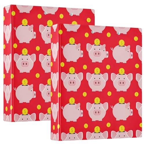 Niedliche rosa Schweine-Münzen, rote Ordner, 3,8 cm, 3 Ringe für 200 Blatt, Portfolio-Ordner, niedlicher runder Ringordner, 31,5 x 27 x 6 cm, 2 Stück Niedliche rosa Schweine-Münzen, rote Ordner, 3,8 cm, 3 Ringe für 200 Blatt, Portfolio-Ordner, niedlicher runder Ringordner, 31,5 x 27 x 6 cm, 2 Stück von Joitme