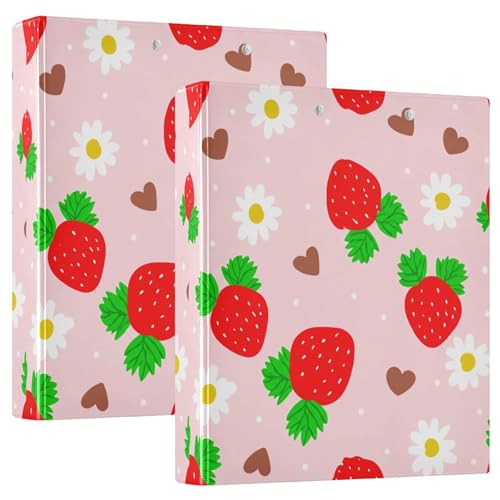 Niedliche rote Erdbeeren rosa 3,8 cm Ordner, 3 Ringe für 200 Blatt, niedliches Klemmbrett, runder Ringbuch, Büroordner, 31,5 x 27 x 6 cm, 2 Stück Niedliche rote Erdbeeren rosa 3,8 cm Ordner, 3 Ringe für 200 Blatt, niedliches Klemmbrett, runder Ringbuch, Büroordner, 31,5 x 27 x 6 cm, 2 Stück von Joitme