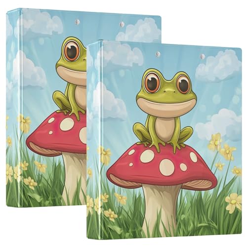 Niedlicher Cartoon-Pilzfrosch-Ordner, 3,8 cm, 3 Ringe für 200 Blatt, Portfolio-Ring, niedlicher runder Ringbuch, 31,5 x 27 x 6 cm, 2 Stück von Joitme