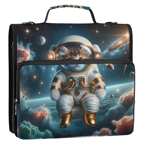 Niedlicher Ordner mit Reißverschluss, 3 Ringbücher, 3,8 cm, D-Ring, niedliche Katze, Astronaut, Kätzchen, mehrere Taschen, große Portfolio-Ordner mit Schultergurt für die Schule Niedlicher Ordner mit Reißverschluss, 3 Ringbücher, 3,8 cm, D-Ring, niedliche Katze, Astronaut, Kätzchen, mehrere Taschen, große Portfolio-Ordner mit Schultergurt für die Schule von Joitme
