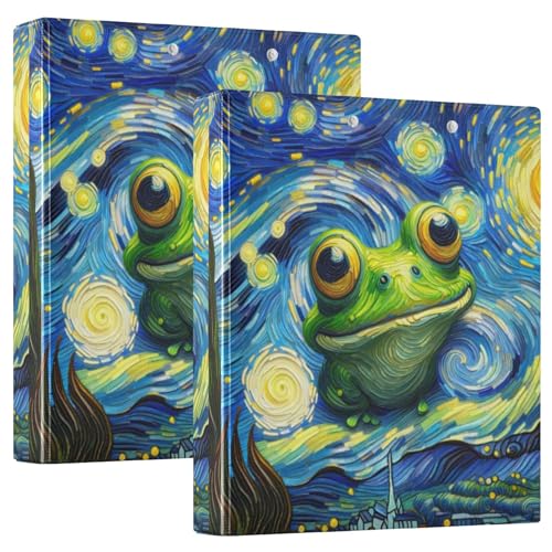 Niedlicher lustiger Frosch-Sternennacht-Ordner, 3,8 cm, 3 Ringe, für 200 Blatt, Klemmbrett-Binder, Druck, runder Ring, robuster Ordner, 31,5 x 27 x 6 cm, 1 Stück von Joitme