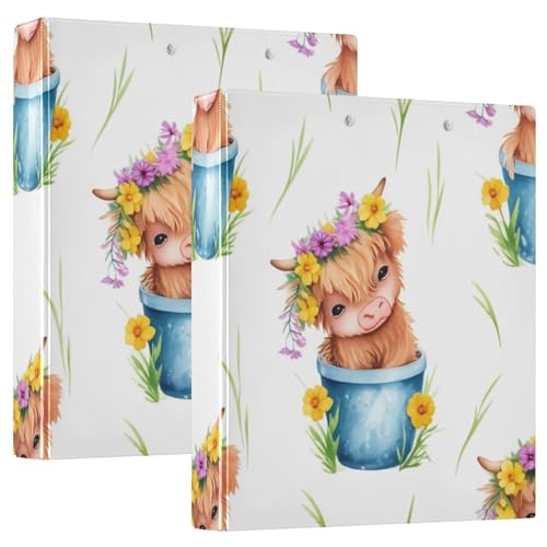 Niedliches Hochlandrind rustikaler 3,8 cm 3-Ringordner für 200 Blatt, niedliches Klemmbrett, runder Ringbuch, 31,5 x 27 x 6 cm, 1 Packung von Joitme