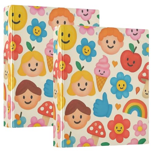 Ordner, verspielte Cartoon-Gesichter, 3,8 cm, 3 Ringe für 200 Blatt, Ordner, Portfolio, runder Ringbuch, Büroordner, 31,5 x 27 x 6 cm, 2 Stück Ordner, verspielte Cartoon-Gesichter, 3,8 cm, 3 Ringe für 200 Blatt, Ordner, Portfolio, runder Ringbuch, Büroordner, 31,5 x 27 x 6 cm, 2 Stück von Joitme