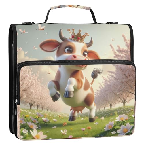 Ordner-Organizer mit Kuh-Aufdruck, Blumenmuster, Reißverschluss, 3,8 cm, 3 Ringe, robuste Schulmappe mit Schultergurt, Aufbewahrungsmappe mit Griff Ordner-Organizer mit Kuh-Aufdruck, Blumenmuster, Reißverschluss, 3,8 cm, 3 Ringe, robuste Schulmappe mit Schultergurt, Aufbewahrungsmappe mit Griff von Joitme