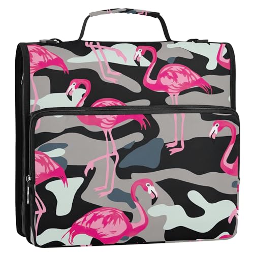 Ordner-Organizer mit Reißverschluss, 3,8 cm, 3 Ringbücher, strapazierfähig, mit Gurt, für Schule, mehrere Taschen, große Portfolio-Mappe mit rosa Flamingos, Schwarz Ordner-Organizer mit Reißverschluss, 3,8 cm, 3 Ringbücher, strapazierfähig, mit Gurt, für Schule, mehrere Taschen, große Portfolio-Mappe mit rosa Flamingos, Schwarz von Joitme