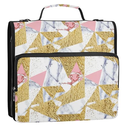Ordner-Organizer mit Reißverschluss, 3 Ringbücher, 3,8 cm, D-Ring, Mittelschule, Tasche mit Gurt, Aufbewahrungsmappe mit Griff, Marmor-Golddreiecke, Rosa Ordner-Organizer mit Reißverschluss, 3 Ringbücher, 3,8 cm, D-Ring, Mittelschule, Tasche mit Gurt, Aufbewahrungsmappe mit Griff, Marmor-Golddreiecke, Rosa von Joitme