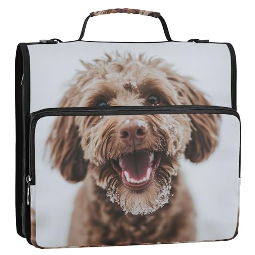 Ordner-Organizer mit Reißverschluss, Motiv: Happy Doodle Dog Snowy, 3,8 cm, 3 Ringordner, D-Ring, großer Ordner mit Schultergurt, für Schule, Aufbewahrung, Portfolio-Etui mit Griff Ordner-Organizer mit Reißverschluss, Motiv: Happy Doodle Dog Snowy, 3,8 cm, 3 Ringordner, D-Ring, großer Ordner mit Schultergurt, für Schule, Aufbewahrung, Portfolio-Etui mit Griff von Joitme
