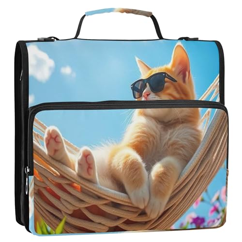 Ordner-Organizer mit Reißverschluss, Motiv: Sonnenschein, süße orangefarbene Katze, 3,8 cm, 3 Ringordner, D-Ring, Business-Schule, Ordner, Tasche mit Schultergurt, Aufbewahrungsmappe mit Griff Ordner-Organizer mit Reißverschluss, Motiv: Sonnenschein, süße orangefarbene Katze, 3,8 cm, 3 Ringordner, D-Ring, Business-Schule, Ordner, Tasche mit Schultergurt, Aufbewahrungsmappe mit Griff von Joitme