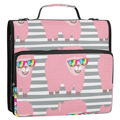 Ordner-Organizer mit Reißverschluss, niedliches rosa Alpaka-Regenbogen, cooles 3,8 cm 3-Ringbuch, robuster Ordner mit Schultergurt, für Schulportfolio, hält 500 Blatt von Joitme