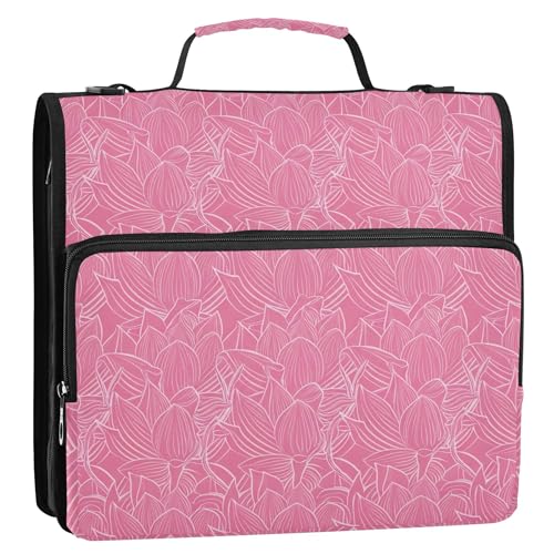 Ordner-Organizer mit Reißverschluss, rosa Lotusblumen, 3,8 cm, 3-Ring-Ordner, D-Ringe, Dokumente, Mittelschule, Tasche mit Gurt, Aufbewahrungsmappe mit Griff von Joitme