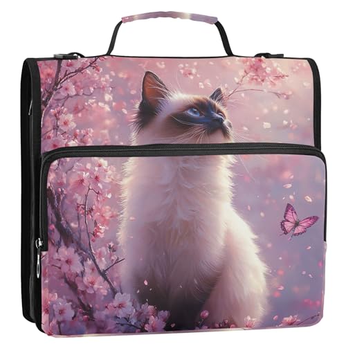 Ordner-Organizer mit Reißverschluss, süße siamesische Katze, Kirschblumen, 3,8 cm, 3 Ringe, rosa Schulmappe mit Schultergurt, Aufbewahrungsmappe mit Griff Ordner-Organizer mit Reißverschluss, süße siamesische Katze, Kirschblumen, 3,8 cm, 3 Ringe, rosa Schulmappe mit Schultergurt, Aufbewahrungsmappe mit Griff von Joitme