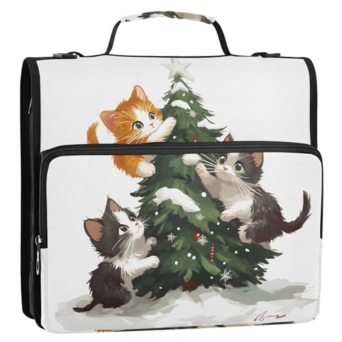 Ordner-Organizer mit Reißverschluss, süßes Katzenmotiv, Weihnachtsbaum, 3,8 cm, 3 Ringe, robust, mit Tragegurt, Aufbewahrungstasche mit Griff Ordner-Organizer mit Reißverschluss, süßes Katzenmotiv, Weihnachtsbaum, 3,8 cm, 3 Ringe, robust, mit Tragegurt, Aufbewahrungstasche mit Griff von Joitme