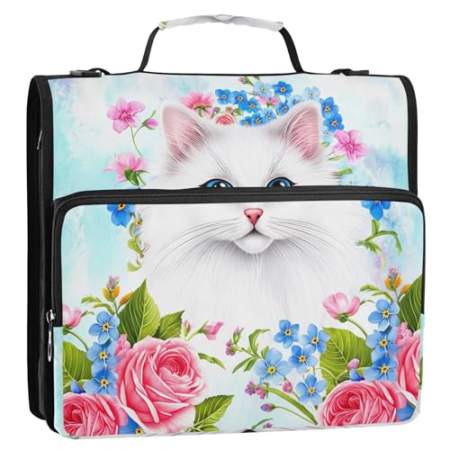Ordner-Organizer mit niedlichem Katzenmotiv, mit Reißverschluss, 3,8 cm, 3 Ringe, robuste Schulmappe mit Schultergurt, Aufbewahrungsmappe mit Griff Ordner-Organizer mit niedlichem Katzenmotiv, mit Reißverschluss, 3,8 cm, 3 Ringe, robuste Schulmappe mit Schultergurt, Aufbewahrungsmappe mit Griff von Joitme