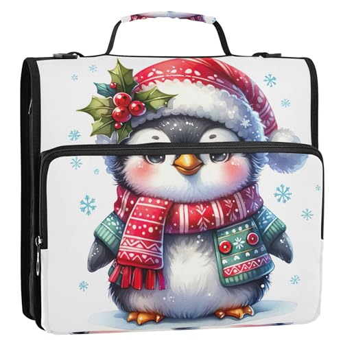 Ordner-Organizer mit süßem Pinguin-Weihnachtsdruck, Reißverschluss, 3,8 cm, 3-Ring-Ordner, robuste Mittelschulmappe mit Gurt, mehrere Taschen, große Portfolio-Mappe von Joitme