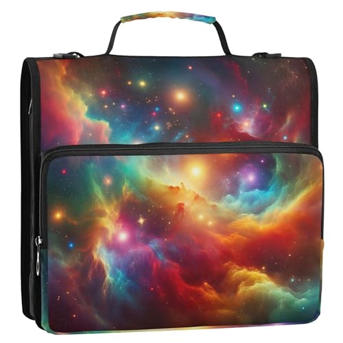 Ordner mit 3,8 cm (1 1/2 Zoll), 3 Ringe, Sternennebel, bunt, Reißverschluss, Organizer mit Gurt, Mittelschultasche, Dokumentenmappe und Etui, Ringordnerhalter von Joitme