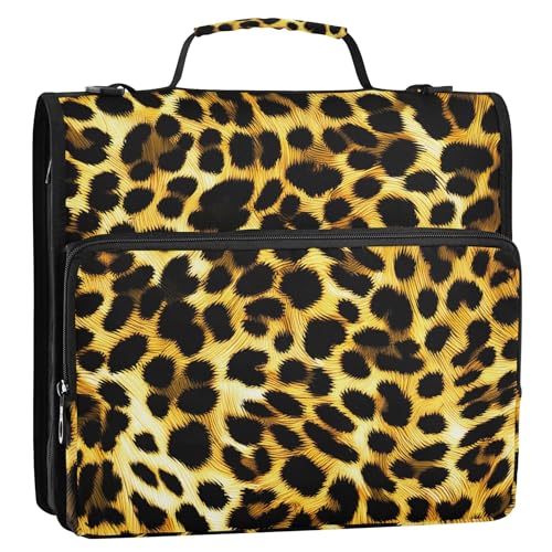 Ordner mit 3 Ringen, Leopardenmuster, 3,8 cm, strapazierfähig, Reißverschluss, Organizer mit Schultergurt, für Schule, Reisen, mehrere Taschen, große Portfolio-Mappe Ordner mit 3 Ringen, Leopardenmuster, 3,8 cm, strapazierfähig, Reißverschluss, Organizer mit Schultergurt, für Schule, Reisen, mehrere Taschen, große Portfolio-Mappe von Joitme