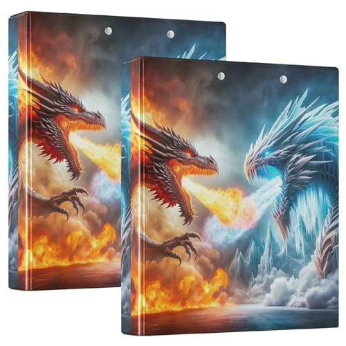 Ordner mit Feuereis-Drachen-Druck, 3,8 cm, 3 Ringe für 200 Blatt, lustige Druck-Portfolio-Mappen, runder Ringordner, 31,5 x 27 x 6 cm, 2 Stück Ordner mit Feuereis-Drachen-Druck, 3,8 cm, 3 Ringe für 200 Blatt, lustige Druck-Portfolio-Mappen, runder Ringordner, 31,5 x 27 x 6 cm, 2 Stück von Joitme