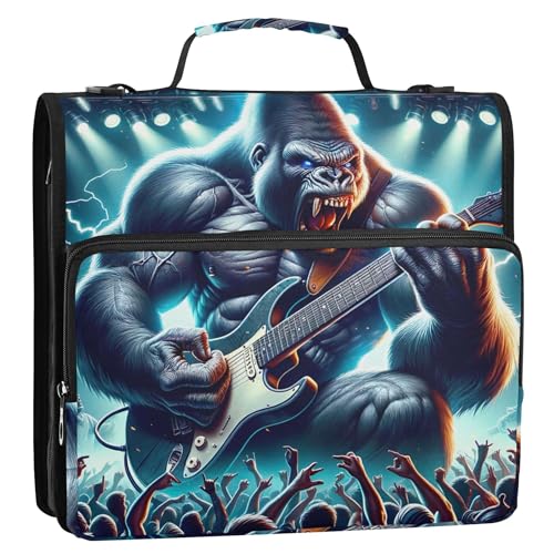 Ordner mit Gorilla-Gitarristen-Druck, 3,8 cm, 3-Ring-Reißverschluss, Organizer mit Schultergurt, für Schule, Dokumentenmappe und Etui, Ringordnerhalter Ordner mit Gorilla-Gitarristen-Druck, 3,8 cm, 3-Ring-Reißverschluss, Organizer mit Schultergurt, für Schule, Dokumentenmappe und Etui, Ringordnerhalter von Joitme