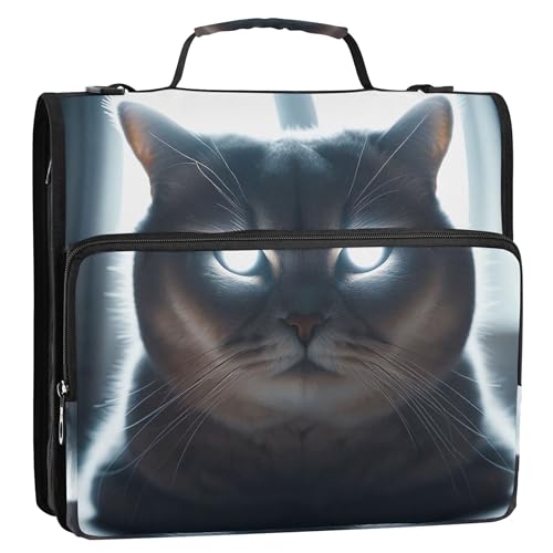 Ordner mit Katzen-Motiv "Evil Eyes", 3,8 cm, 3 Ringe, Reißverschluss, Ordner, Tasche mit Gurt für Schule, mehrere Taschen, große Portfolio-Mappe Ordner mit Katzen-Motiv "Evil Eyes", 3,8 cm, 3 Ringe, Reißverschluss, Ordner, Tasche mit Gurt für Schule, mehrere Taschen, große Portfolio-Mappe von Joitme