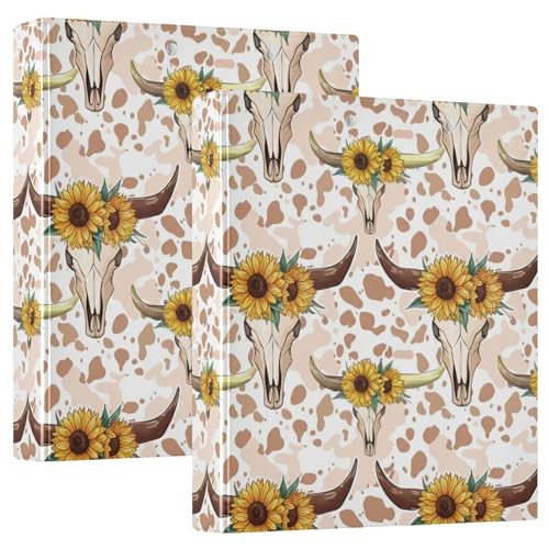Ordner mit Kuh-Schädeln, Sonnenblumen, 3,8 cm, 3 Ringe, 200 Blatt, niedliches Klemmbrett, runder Ringbuch, 31,5 x 27 x 6 cm, 1 Packung von Joitme
