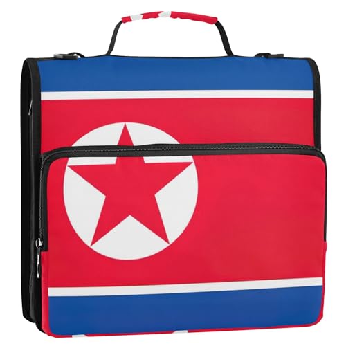 Ordner mit Nordkorea-Flagge, Reißverschluss, 3 Ringbücher, 3,8 cm, D-Ringbücher mit Riemen, Mittelschultasche, mehrere Taschen, große Portfolio-Mappe Ordner mit Nordkorea-Flagge, Reißverschluss, 3 Ringbücher, 3,8 cm, D-Ringbücher mit Riemen, Mittelschultasche, mehrere Taschen, große Portfolio-Mappe von Joitme