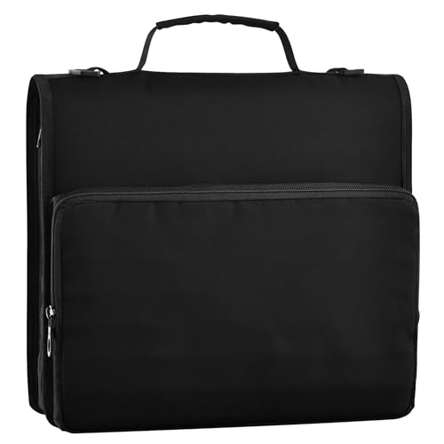 Ordner mit Reißverschluss, 3,8 cm, 3 Ringe, strapazierfähig, mit Riemen, mittlere Schultasche, mehrere Taschen, große Portfolio-Mappe, Schwarz Ordner mit Reißverschluss, 3,8 cm, 3 Ringe, strapazierfähig, mit Riemen, mittlere Schultasche, mehrere Taschen, große Portfolio-Mappe, Schwarz von Joitme