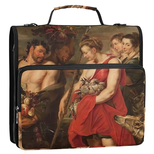 Ordner mit Reißverschluss, Motiv: Rubens Painting Diana Hunt, 3,8 cm, 3 Ringe, Blumenmuster, Schulordner mit Schultergurt, Aufbewahrungsmappe mit Griff von Joitme