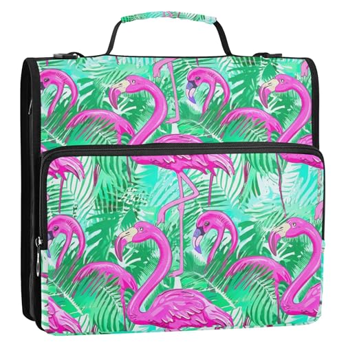 Ordner mit Reißverschluss, rosa Flamingo-Grün, Palmenblätter, 3,8 cm, 3 Ringe, robuster Dokumentenmappe mit Schultergurt, für Schule, mehrere Taschen, große Portfolio-Mappe Ordner mit Reißverschluss, rosa Flamingo-Grün, Palmenblätter, 3,8 cm, 3 Ringe, robuster Dokumentenmappe mit Schultergurt, für Schule, mehrere Taschen, große Portfolio-Mappe von Joitme