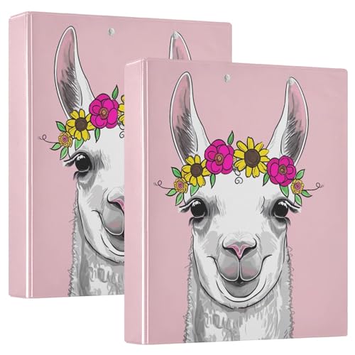 Ordner mit niedlichem Lama-Blumen-Design, 3,8 cm, 3 Ringe, 200 Blatt, niedliches Klemmbrett, runder Ringbuch, 31,5 x 27 x 6 cm, 1 Stück von Joitme