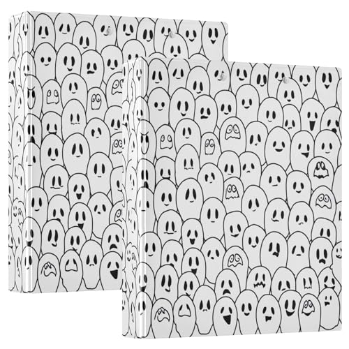Ordner mit niedlichen Cartoon-Geistern, 3,8 cm, 3 Ringe, 200 Blatt, niedliches Notizbuch, Blumenmuster, runder Ringbuch, 31,5 x 27 x 6 cm, 1 Stück von Joitme