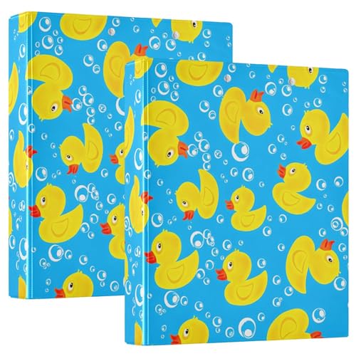 Ordner mit niedlichen gelben Enten und blauen Blasen, 3,8 cm, 3 Ringe für 200 Blatt, niedliche Portfolio-Mappen, runder Ring-Rezeptordner, 31,5 x 27 x 6 cm, 2 Stück Ordner mit niedlichen gelben Enten und blauen Blasen, 3,8 cm, 3 Ringe für 200 Blatt, niedliche Portfolio-Mappen, runder Ring-Rezeptordner, 31,5 x 27 x 6 cm, 2 Stück von Joitme