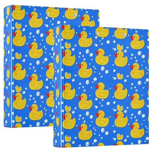 Ordner mit niedlichen gelben Enten und blauen Fliesen, 3,8 cm, 3 Ringe für 200 Blatt, niedliches Klemmbrett, runder Ringbuch, 31,5 x 27 x 6 cm, 1 Packung von Joitme
