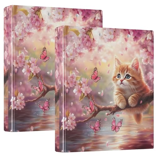 Ordner mit niedlicher Katze, 3,8 cm, 3 Ringe, 200 Blatt, lustige Ordner, Notizbuch, runder Ringbuch, 31,5 x 27 x 6 cm, 2 Stück von Joitme