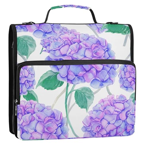 Ordnermappe mit Reißverschluss, Hortensien-Blumen, 3,8 cm, 3 Ringordner, D-Ringhalter, Tasche mit Gurt für Schule, Aufbewahrung, Portfolio-Etui mit Griff, Violett / Blau Ordnermappe mit Reißverschluss, Hortensien-Blumen, 3,8 cm, 3 Ringordner, D-Ringhalter, Tasche mit Gurt für Schule, Aufbewahrung, Portfolio-Etui mit Griff, Violett / Blau von Joitme