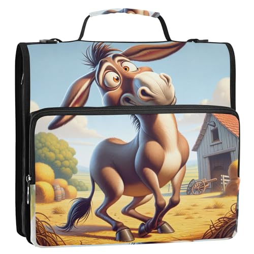 Organizer mit Reißverschluss, 3 Ringbücher, 3,8 cm, D-Ring, lustiger Cartoon-Esel, Aufbewahrungsmappe mit Griff, Schulmappe mit Schultergurt Organizer mit Reißverschluss, 3 Ringbücher, 3,8 cm, D-Ring, lustiger Cartoon-Esel, Aufbewahrungsmappe mit Griff, Schulmappe mit Schultergurt von Joitme