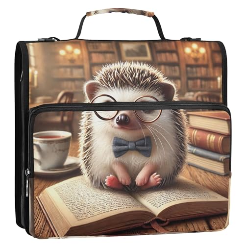 Organizer mit Reißverschluss, Vintage-Igel-Bibliothek, gemütlich, 3 Ringbücher, 3,8 cm, D-Ring, große Tasche mit Gurt für Schule, Aufbewahrung, Portfolio-Etui mit Griff Organizer mit Reißverschluss, Vintage-Igel-Bibliothek, gemütlich, 3 Ringbücher, 3,8 cm, D-Ring, große Tasche mit Gurt für Schule, Aufbewahrung, Portfolio-Etui mit Griff von Joitme