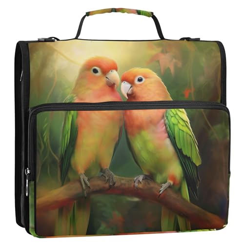 Papagei Lovebirds Ringbuch mit 3 Ringen, 3,8 cm, D-Ring, Reißverschluss, Organizer, Tasche mit Gurt für Schule, große Aufbewahrungsmappe mit Griff von Joitme